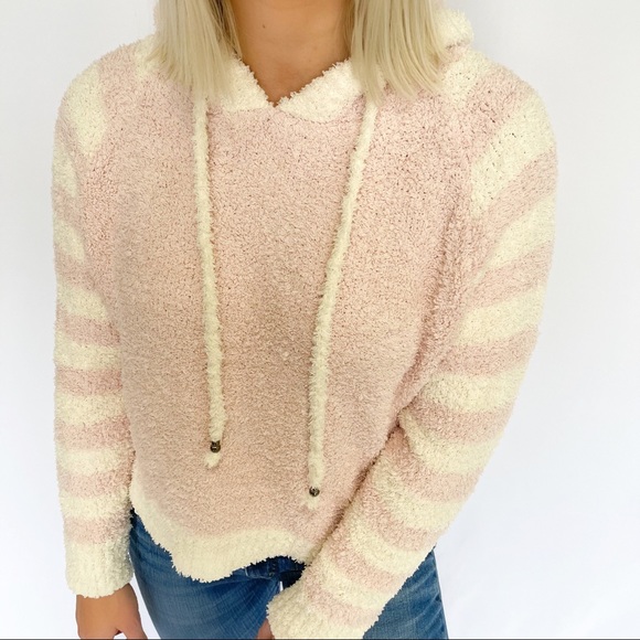 Plush Pink Cozy Striped Hoodie - Picture 2 of 3